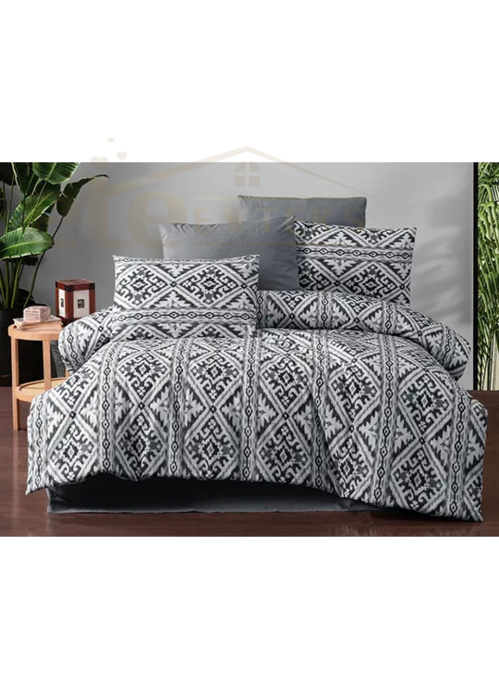 ETEHOMETEX Çift Kişilik Ranforce Pamuklu Lastikli Çarşaflı Nevresim Takımı RUG GRİ 8696474232053